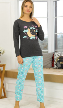 birissine Pijama Takm Antrasit & Mavi