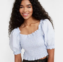 LS REY SMOCKED SHORT SLEEVE BLOUSE Cool Dusk - Blue