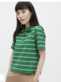 UNIQLO UK CROPPED RELAXED FIT STRIPED POLO SHIRT GREEN