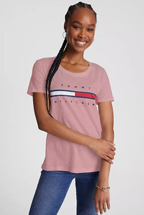 TH EMBROIDERED FLAG STRIPE LOGO T-SHIRT Soothing Pink