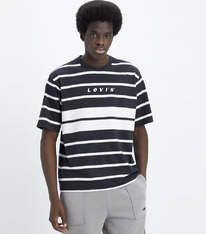LS HALF SLEEVE T-SHIRT Stripe Caviar and White - Grey