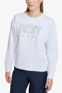 DKNY MULTI DOME STUDS LOGO SWEATSHIRT WHITE