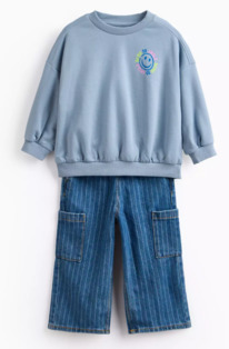 Tuclothing Blue Stonewashed Top & Bottoms Set