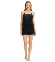 outlet46 eleganter Damen Pyjama Baumwoll-Shorty mit Satinbesatz kurzes Schlafanz