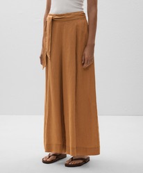 oysho Weite Hose mit Taillenband aus 100 % Leinen Senfgelb