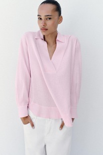 zara LEINENBLUSE MIT POLOKRAGEN