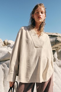 zara LEINENBLUSE MIT POLOKRAGEN