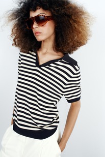 zara KURZ&Auml;RMLIGES GESTREIFTES STRICK-POLOSHIRT