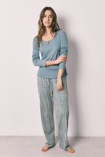 womensecret Gr&uuml;ner gestreifter Pyjama lang