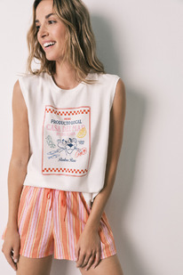 womensecret Kurzer Baumwoll-Pyjama mit rosa Panther-Streifen