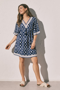 womensecret Blaues bedrucktes kurzes Damenunterhemd-Kleid