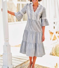 christmann  Linea Tesini Designer-Kleid, ecru-dunkelblau