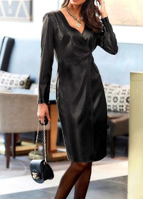 christmann  Ashley Brooke Designer-Lederimitat-Wickelkleid, schwarz